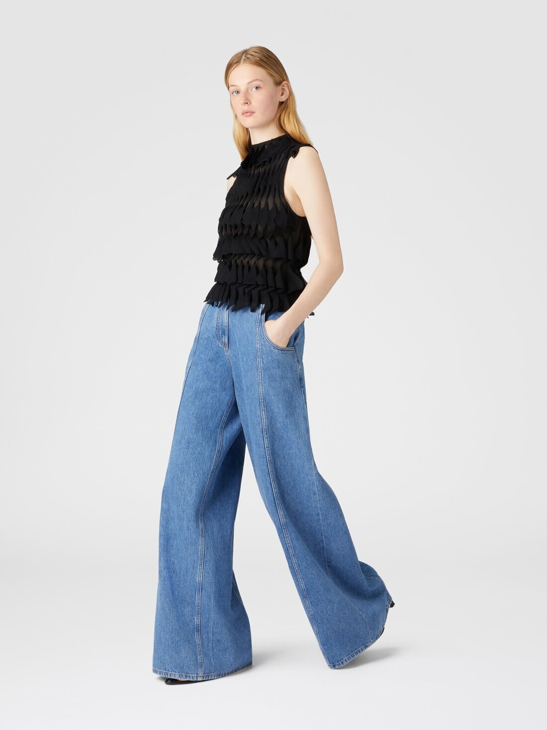 Wide-leg denim pants - 4