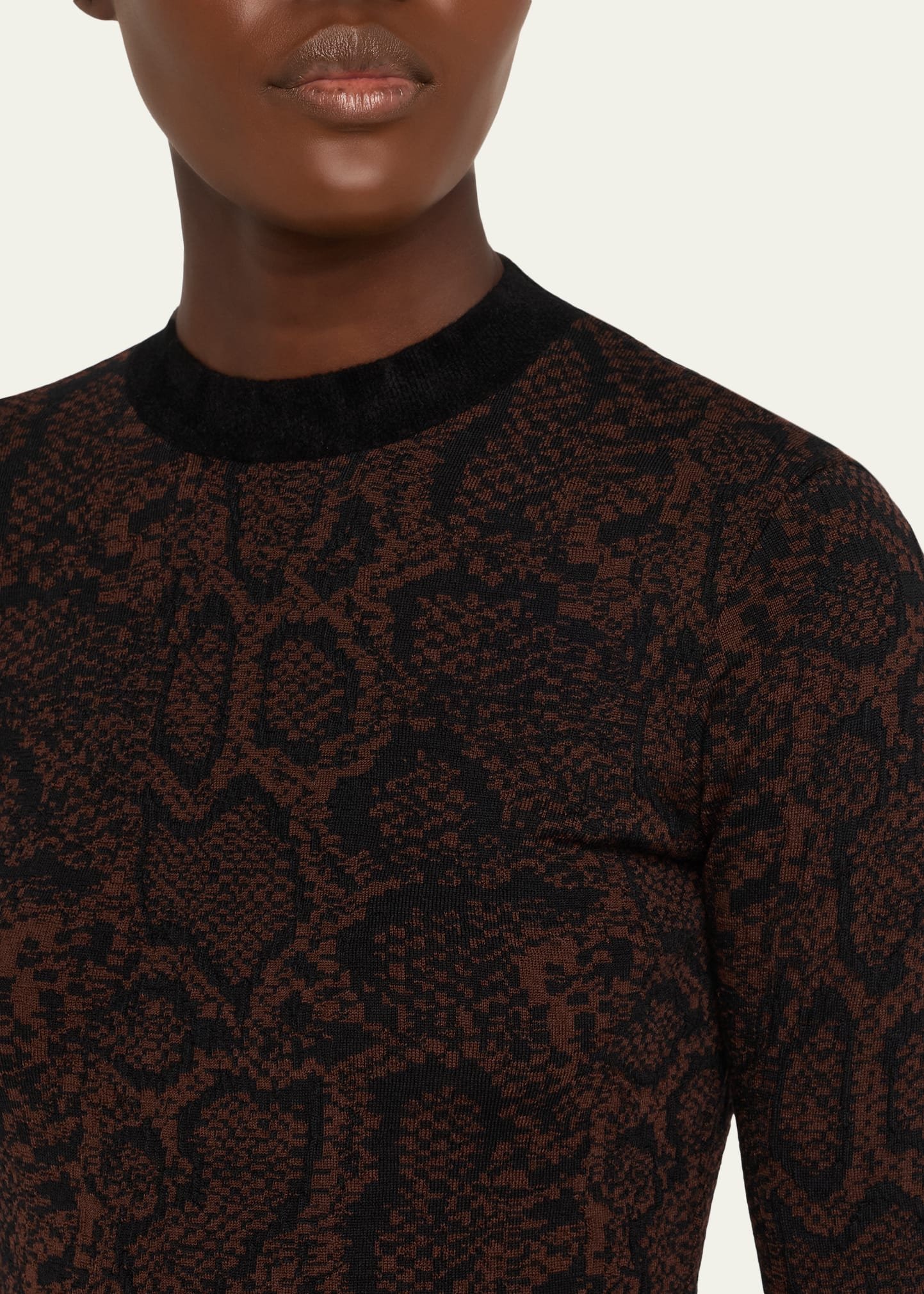 Textured Snake Jacquard Elbow-Sleeve Top - 5