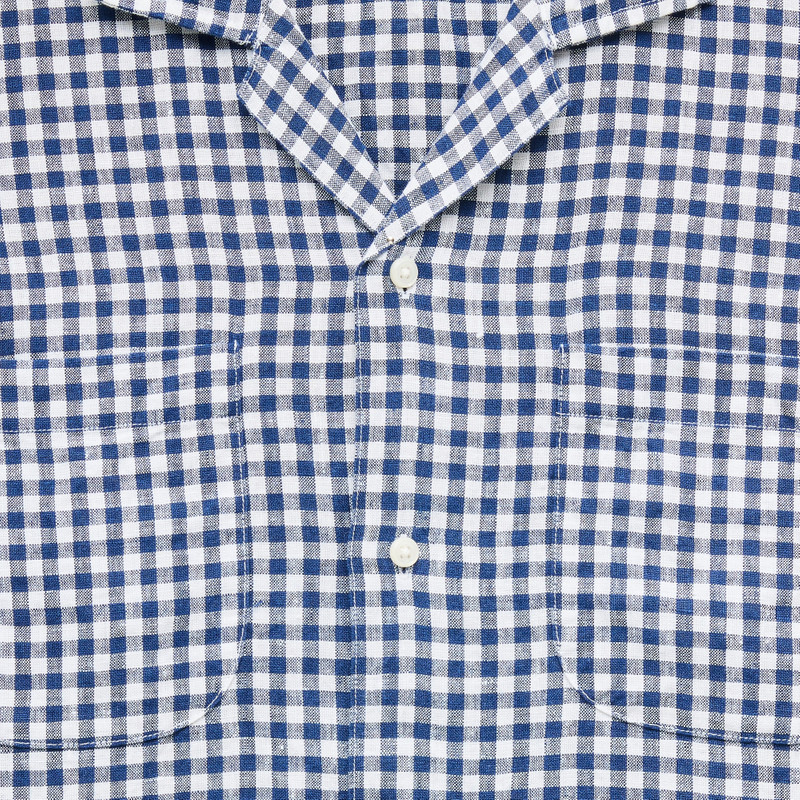 Short-sleeve linen camp-collar shirt in gingham 4