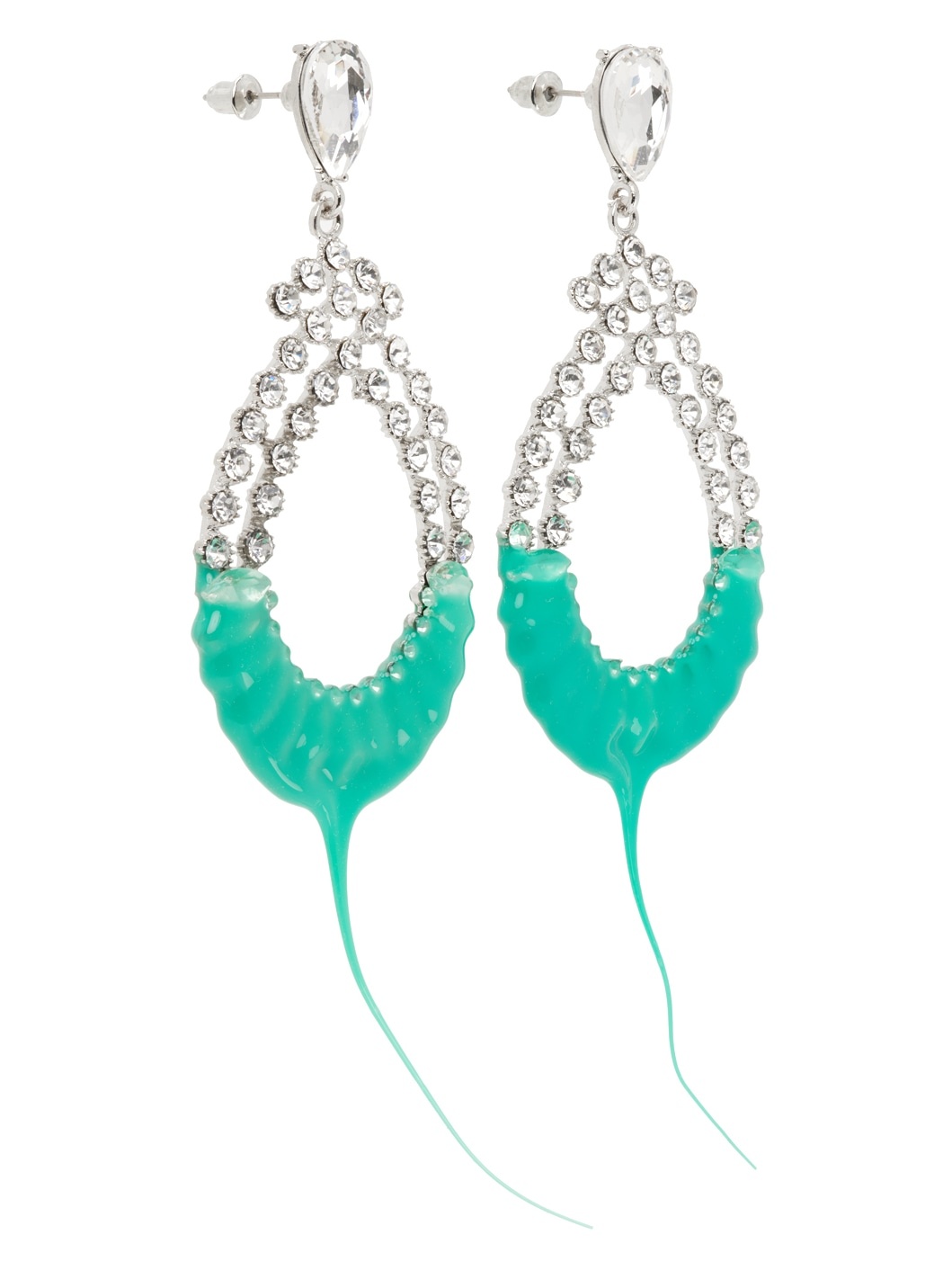 Silver & Green Diamond Loop Earrings - 2
