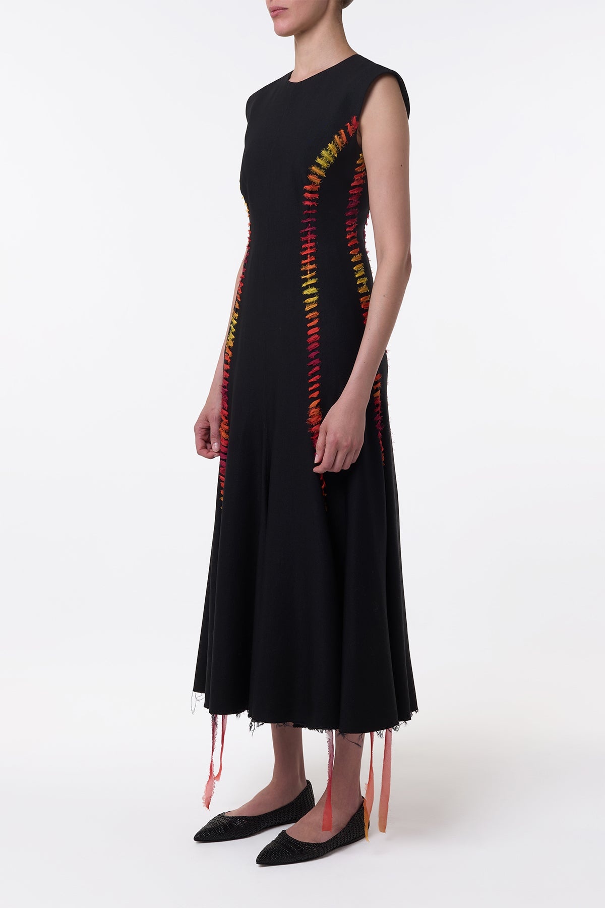 Kendal Laces Midi Dress in Black Wool - 3