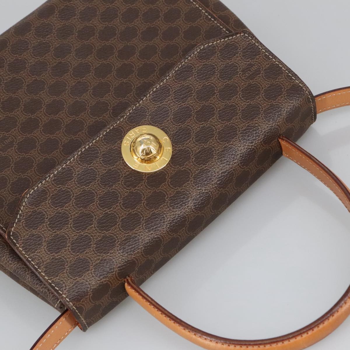 CELINE Macadam Canvas Hand Bag Pvc Leather Brown Gold - 5