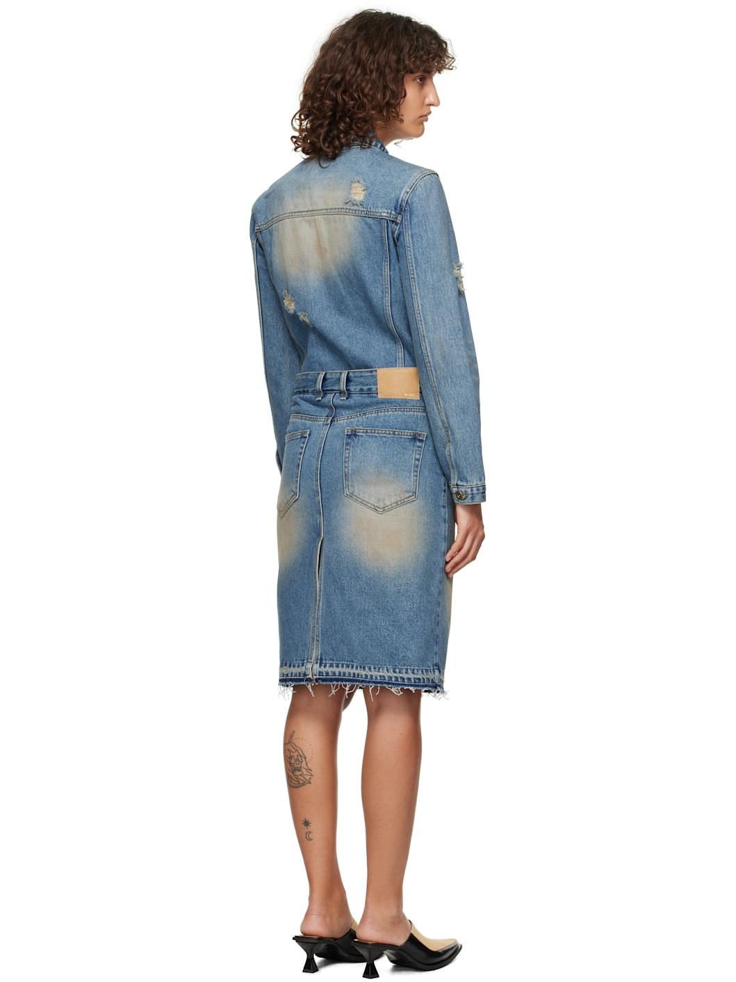 Blue Washed Denim Midi Dress - 3