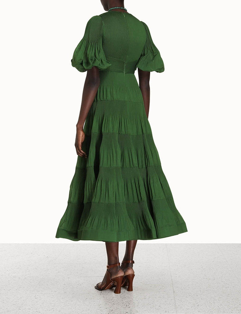 Zimmermann PLEATED MIDI DRESS - 4889DRWONGRN | REVERSIBLE