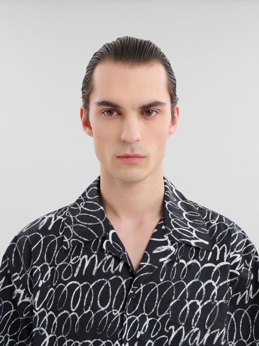 BLACK POPLIN BOWLING SHIRT WITH MARNI SCRIBBLE MOTIF - 4