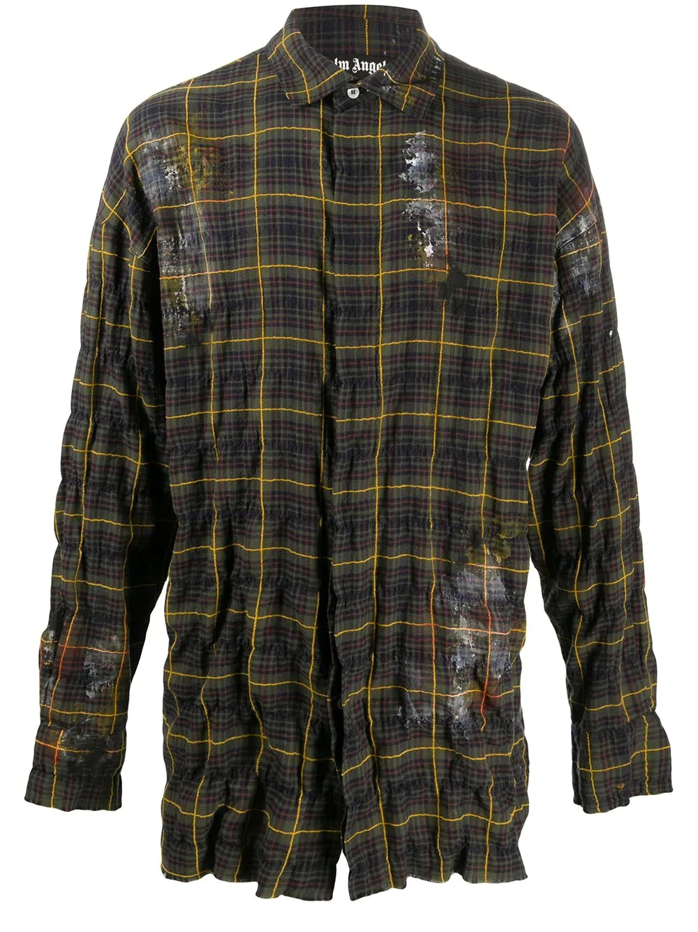 paint effect wrinkled checked shirt - 1