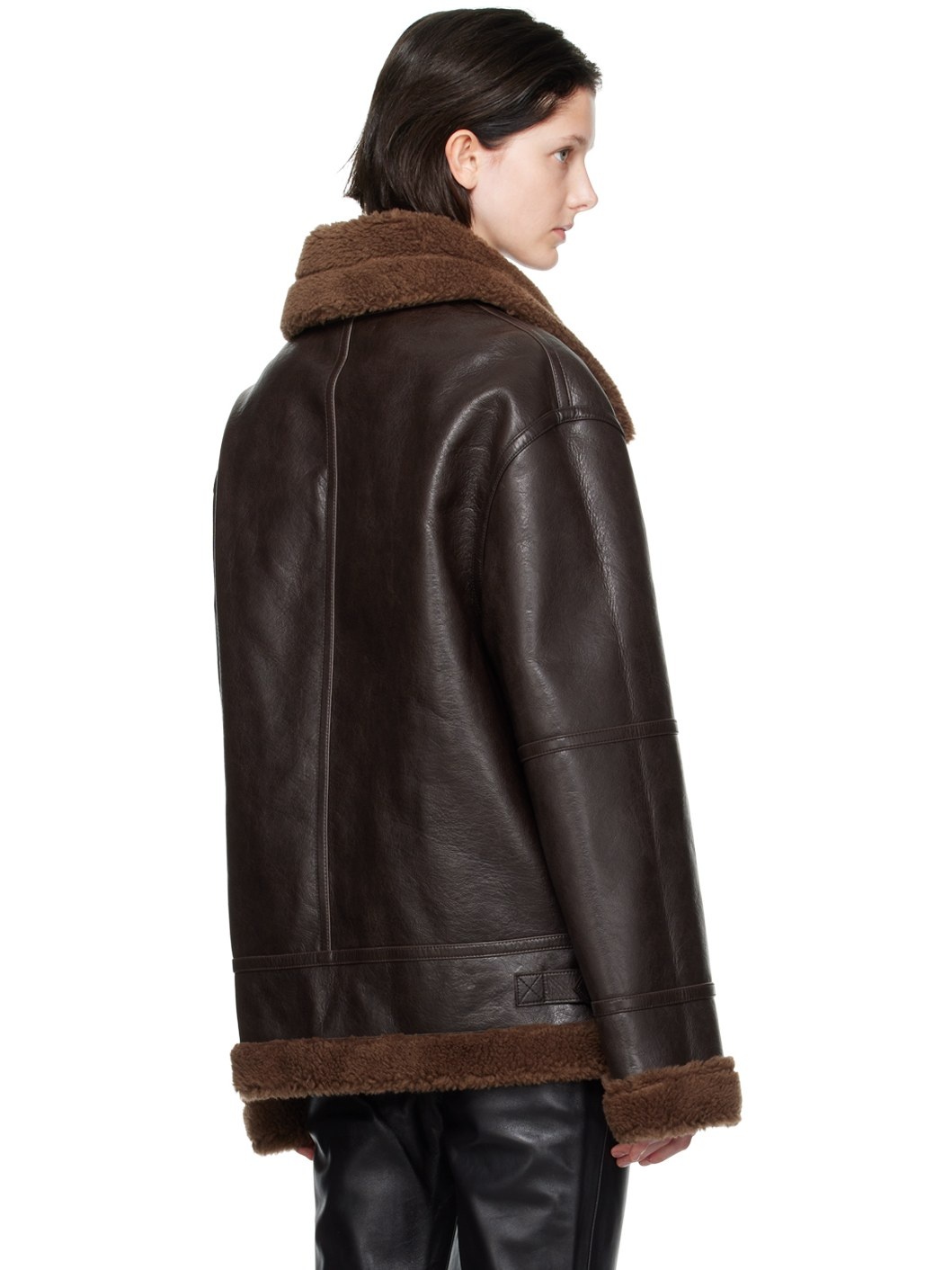 Brown Pin-Buckle Faux-Shearling Jacket - 3