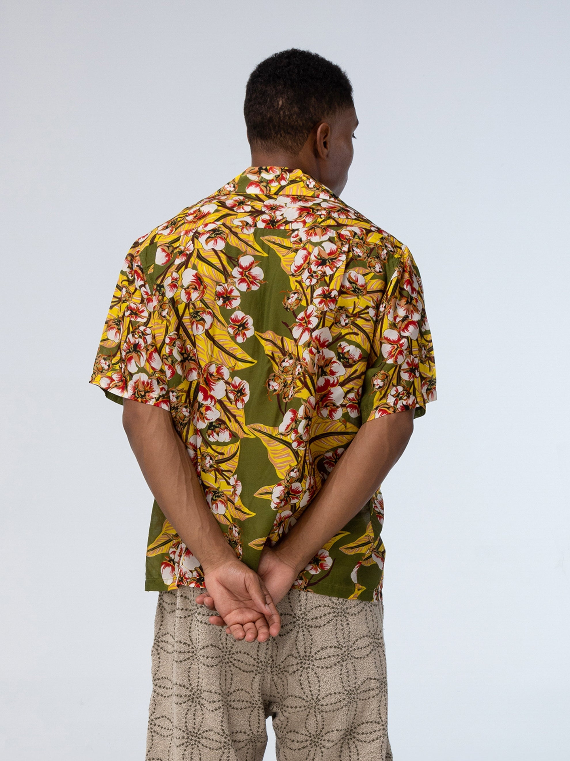SILK RAYON COTTON-FLOWER WRANGLE COLLAR ALOHA - 4