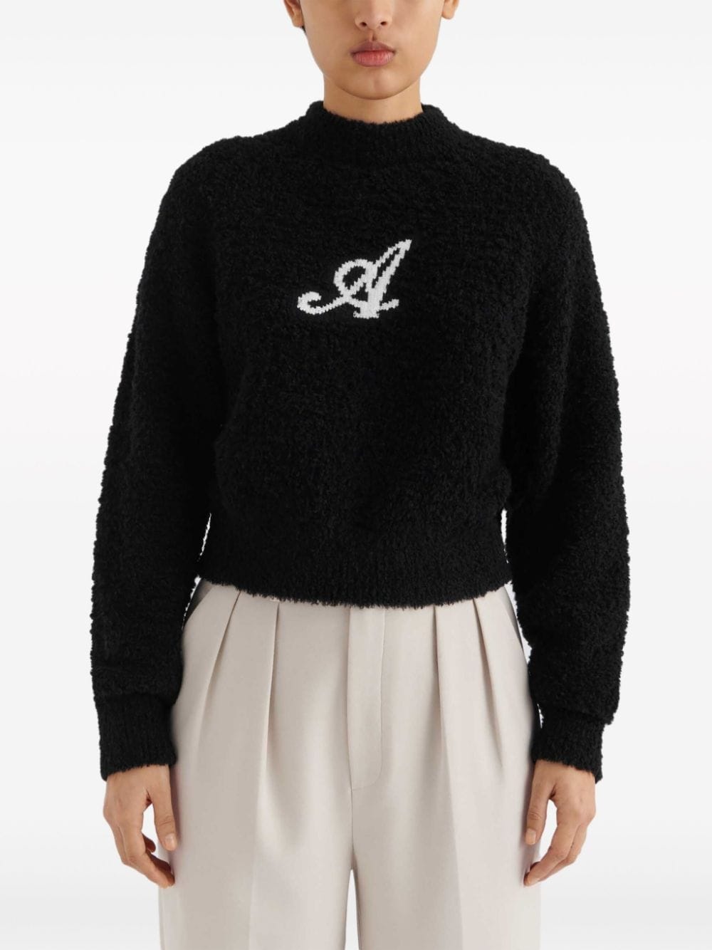 logo-intarsia brushed jumper - 2
