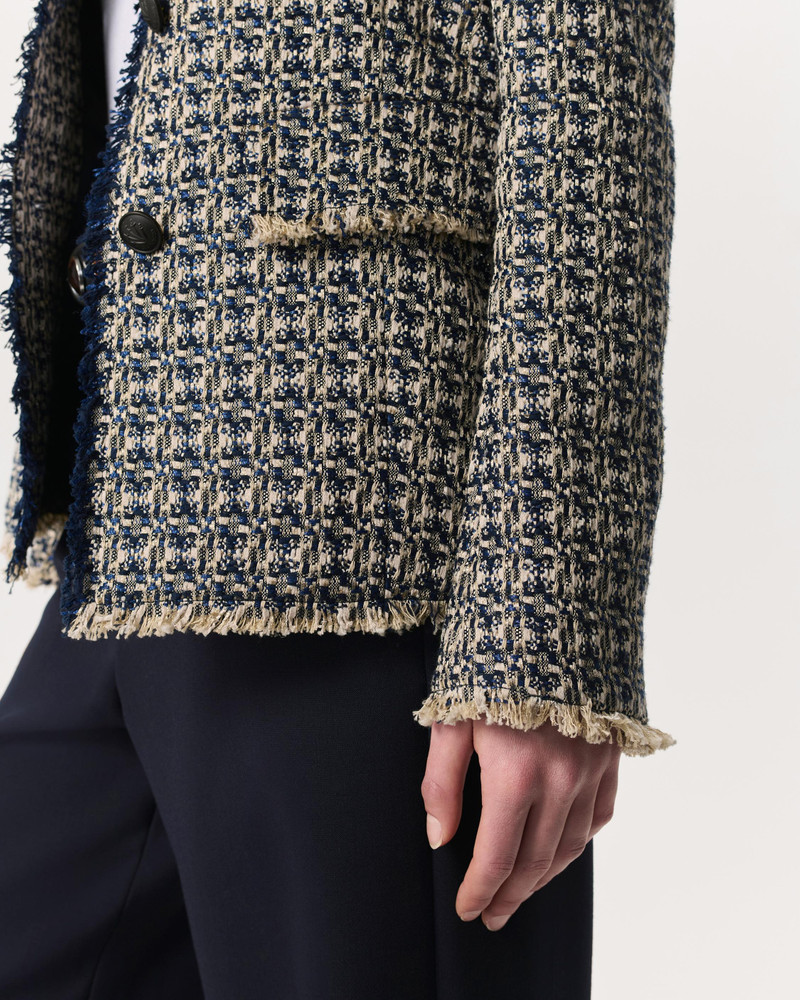 Ezra English Cotton-Blend Tweed Long Blazer 6