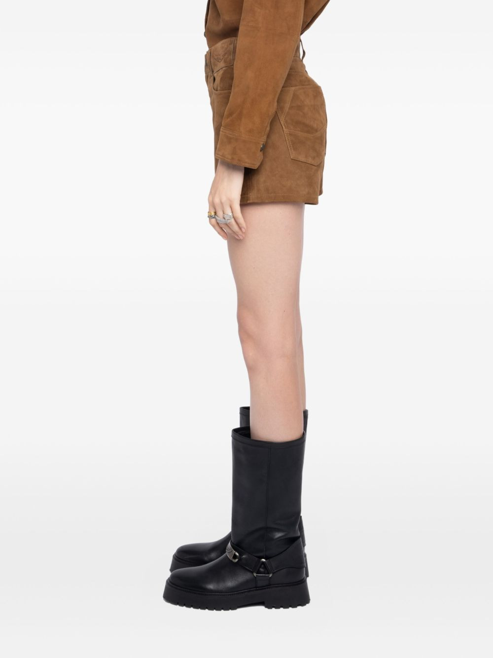 buckle-fastening suede shorts - 4