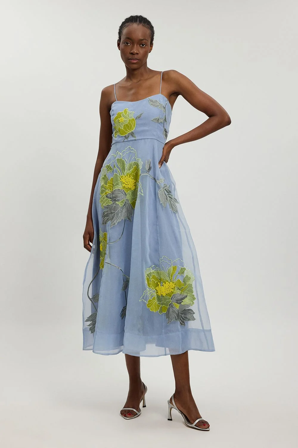 Floral Embroidered Organza Bandeau Dress - 1