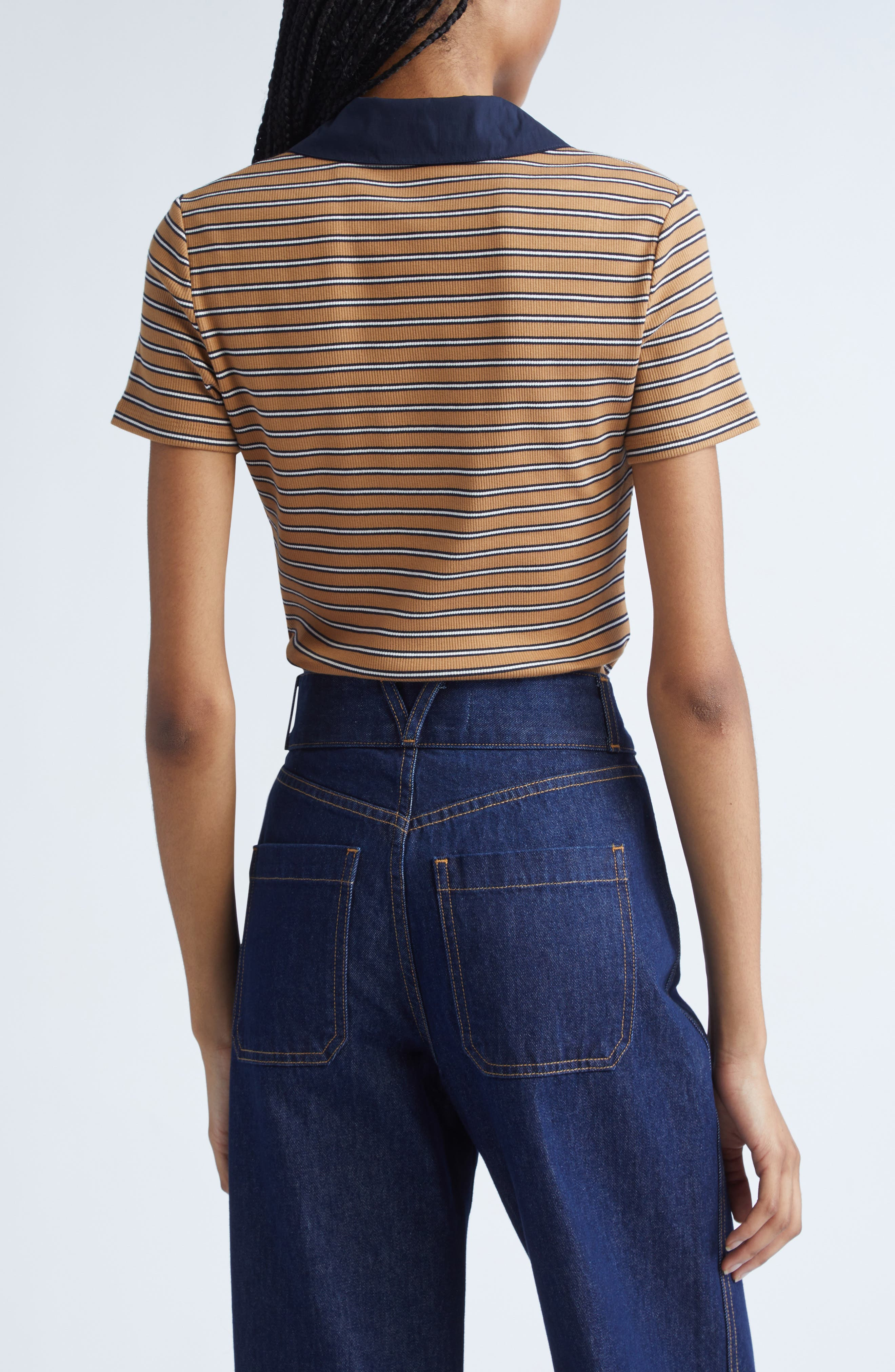 Veronica Beard Kearney Stripe Stretch Cotton Rib Polo in Brown Multi at Nordstrom - 2