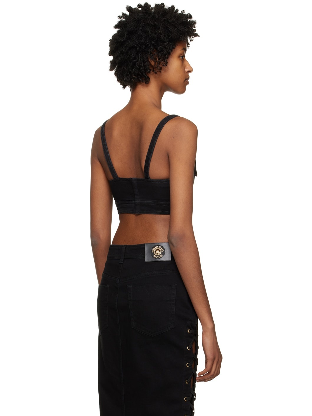 Black Crop Denim Tank Top - 3