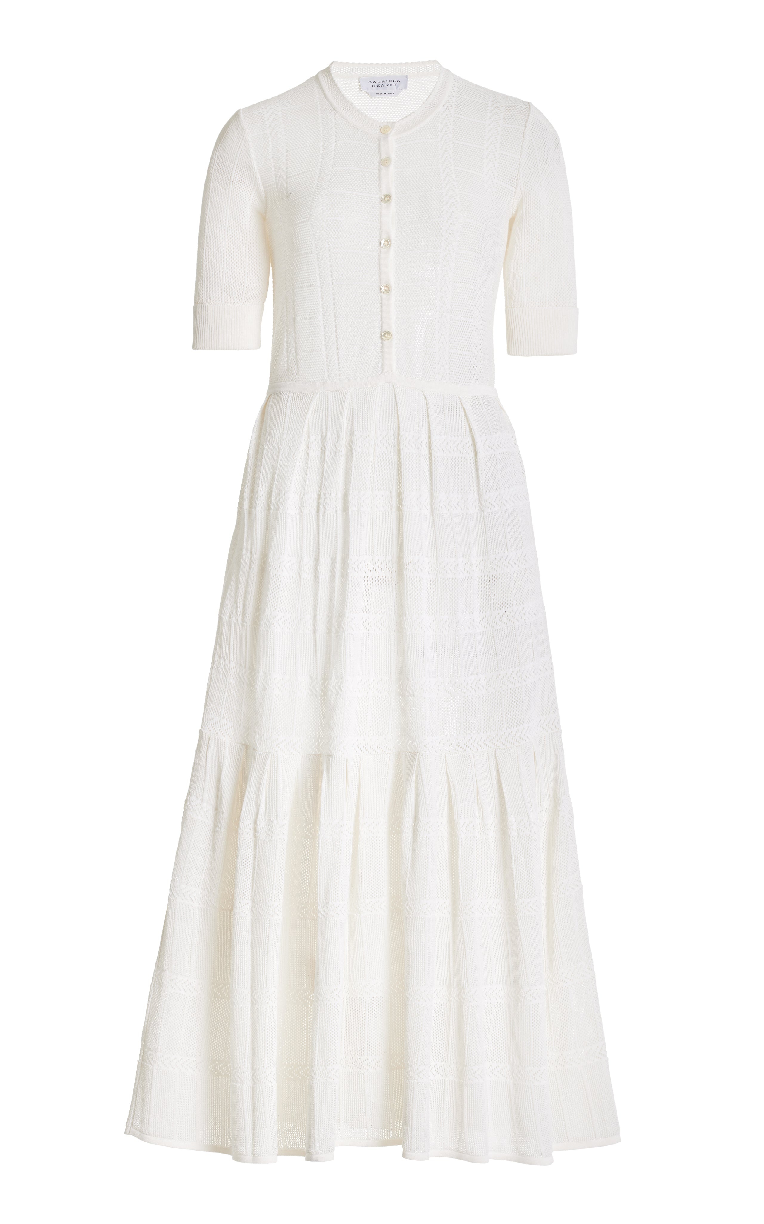 Iris Pointelle Knit Dress with Slip in Ivory Cotton Silk - 1