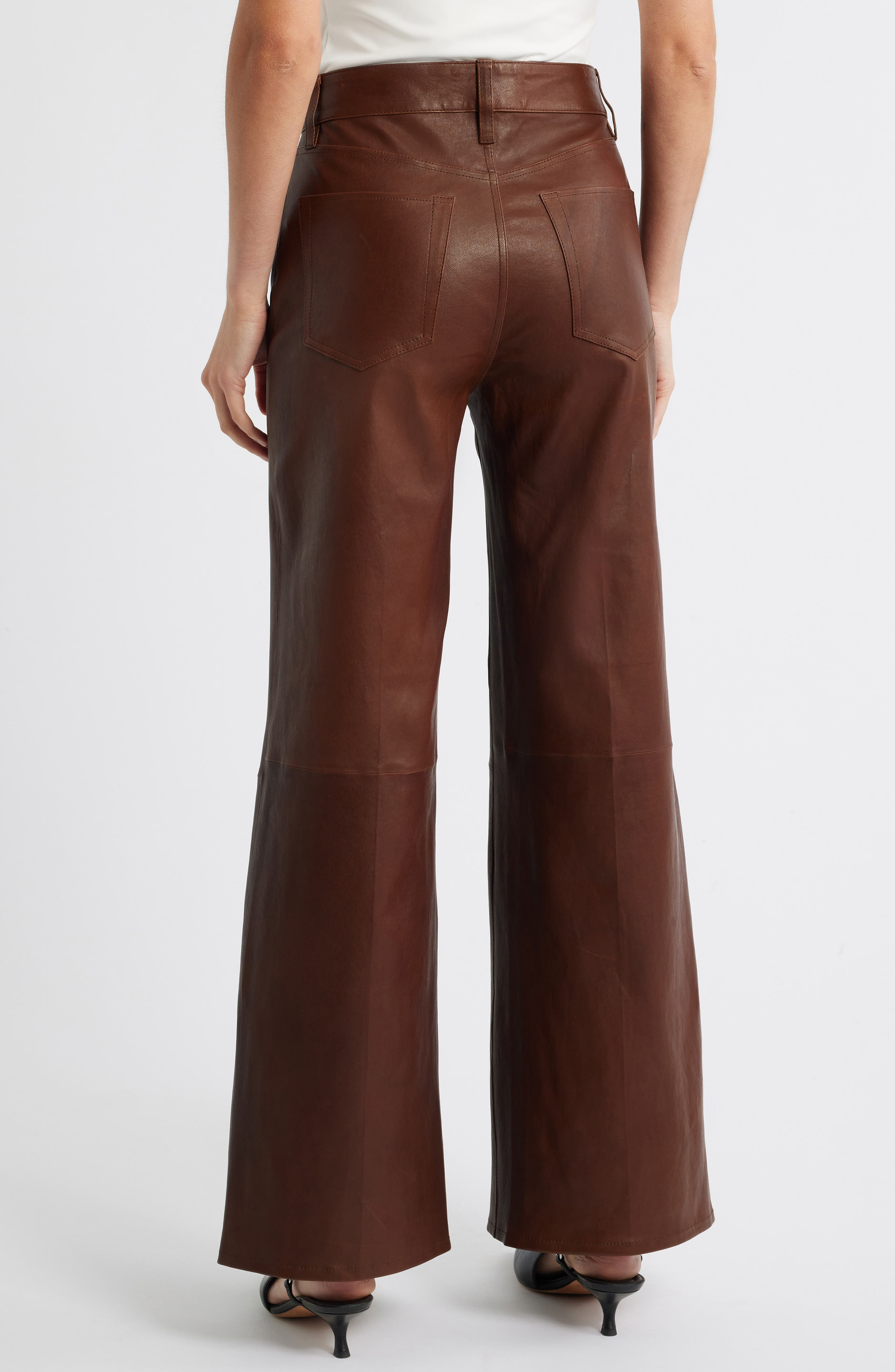 FRAME Le Slim Palazzo Leather Pants in Cedar at Nordstrom - 2