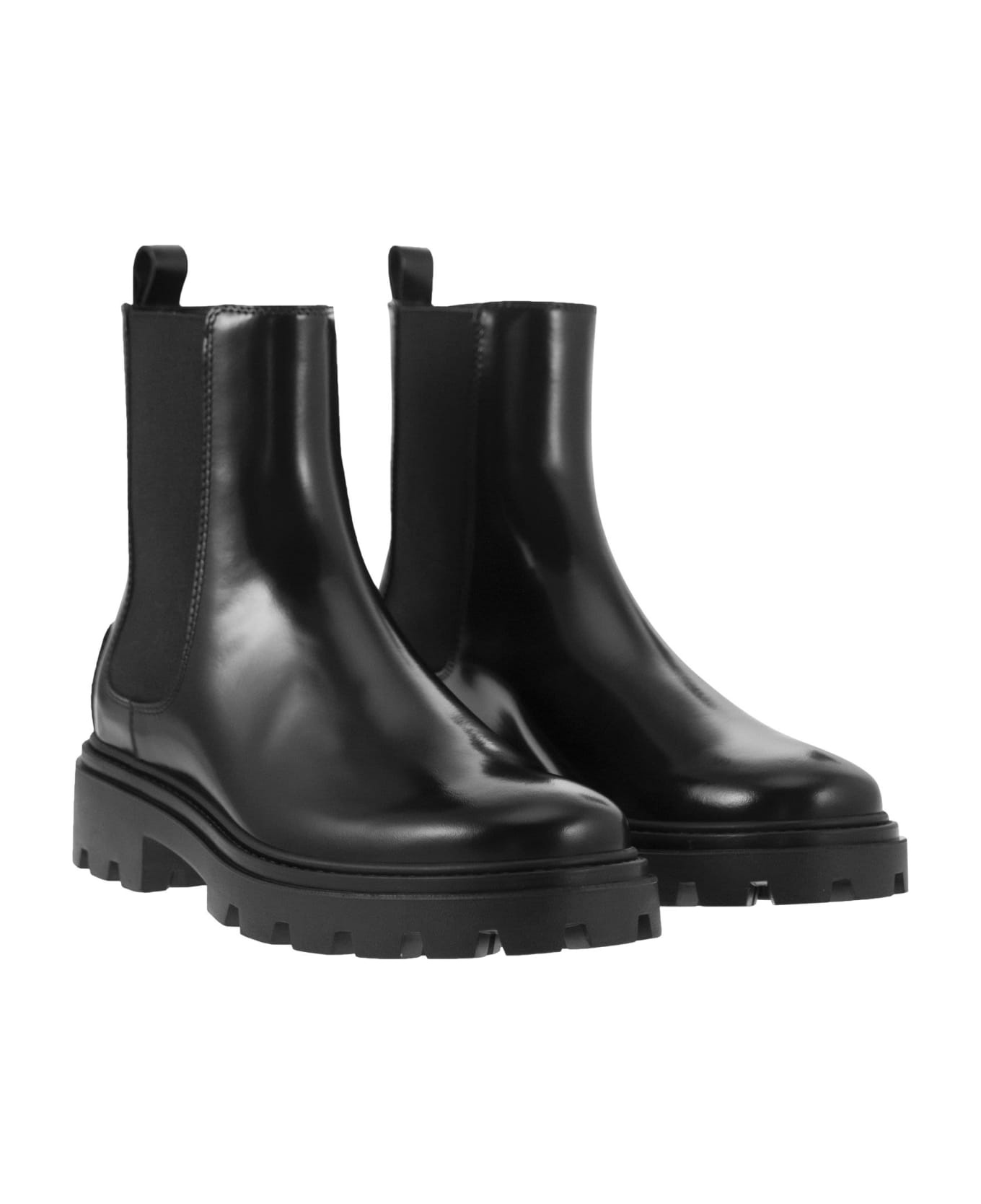 Black 'beatles' Bootie With Stretch Inserts And Rubber Detail In Leather Woman - 4