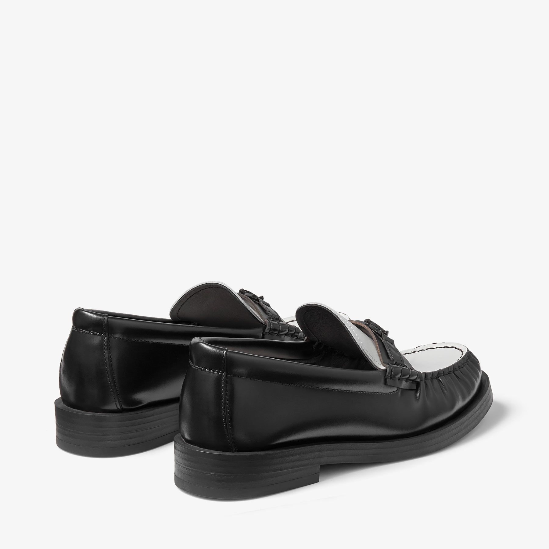 Addie/JC
Black and Latte Box Calf Leather Flat Loafers with JC Emblem - 5