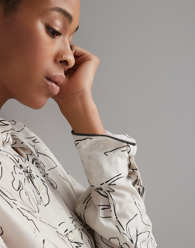 Silk ginkgo print pongée shirt with shiny cuff details 3