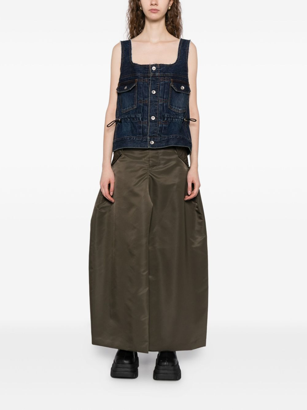 drawstring denim vest - 2