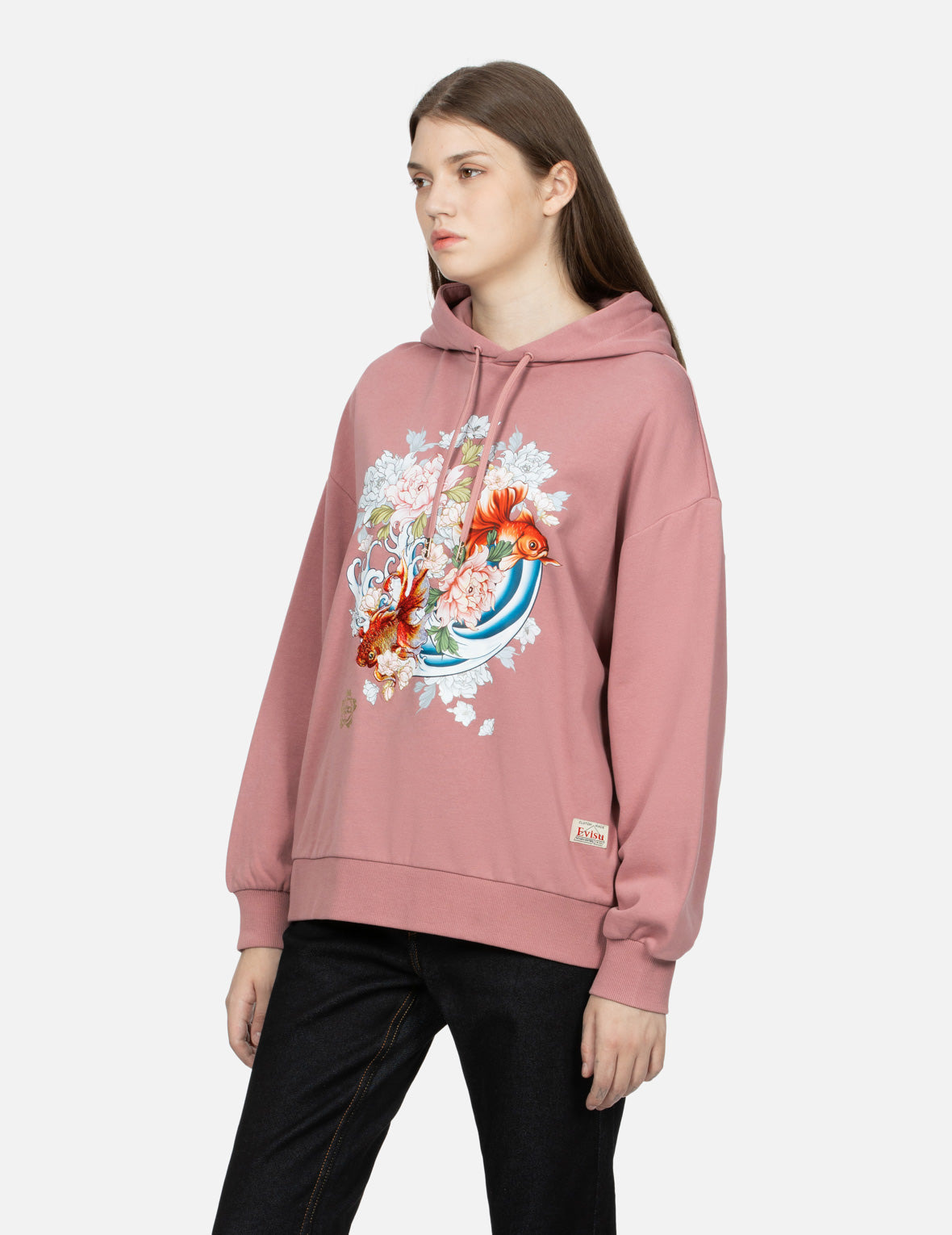 GOLDFISH AND FLORAL FLOW PRINT OVERSIZED HOODIE - 7