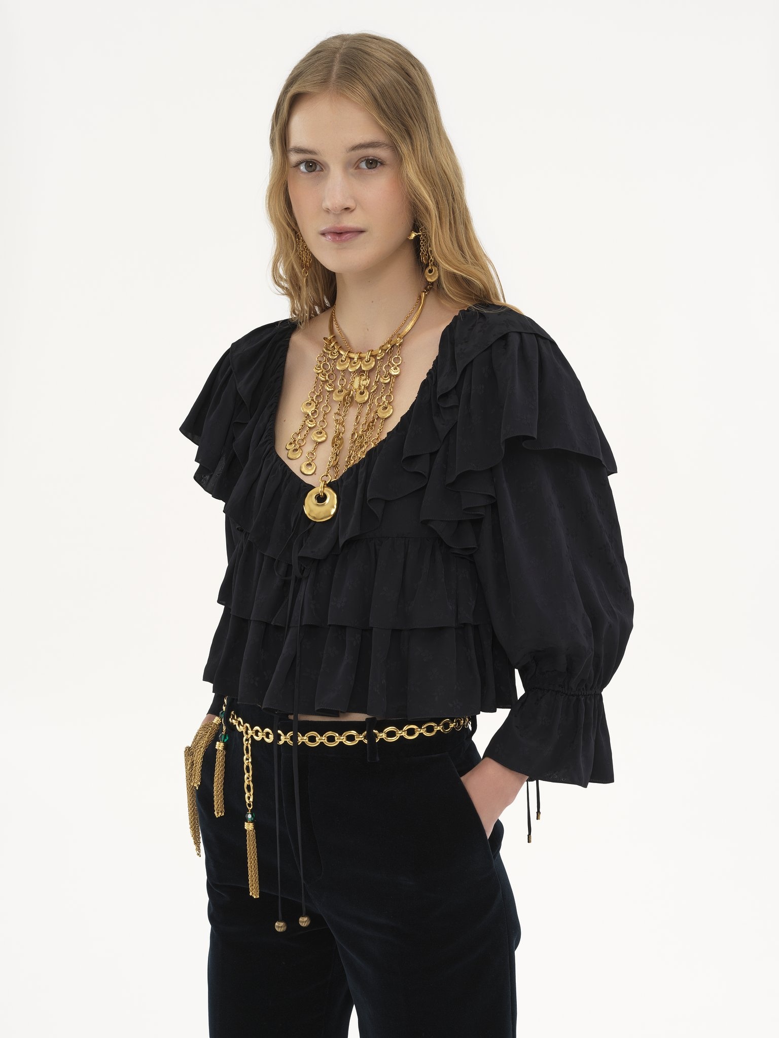 CROPPED RUFFLE TOP IN FLORAL VISCOSE - 4