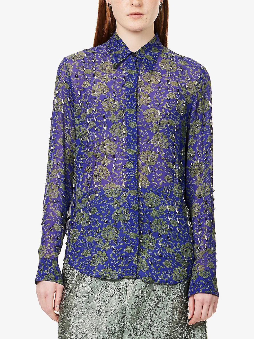 Embellished Floral-Print Woven Shirt - 3