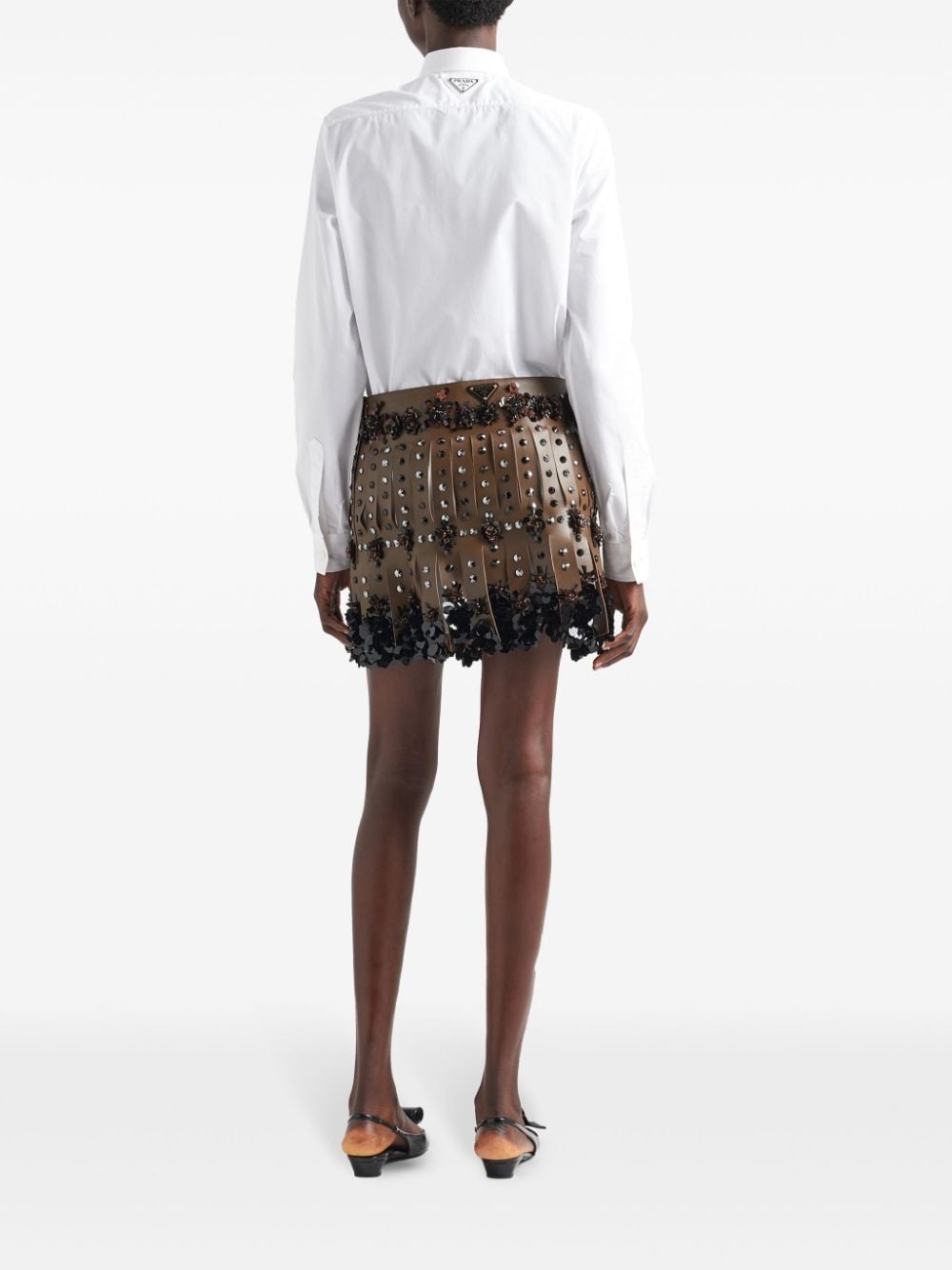 embroidered leather mini skirt - 3