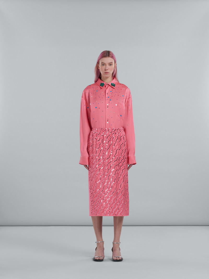 Marni PINK CRÊPE SATIN SKIRT WITH SEQUINS outlook