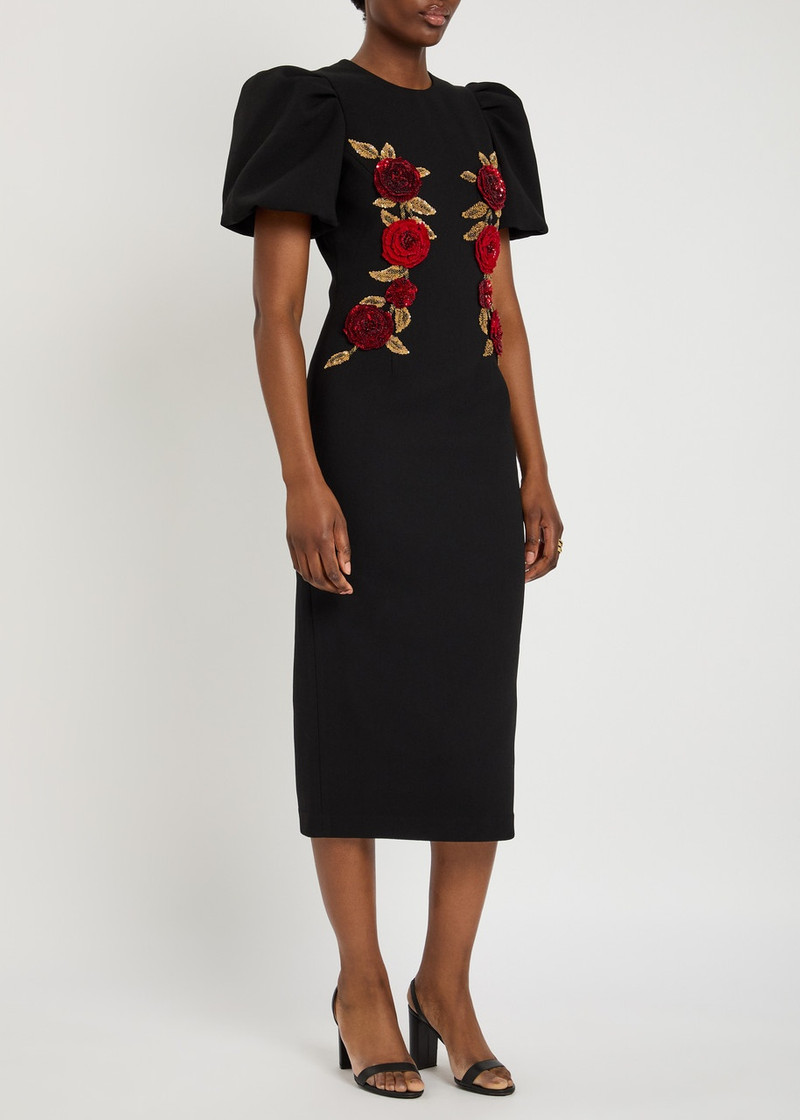 REBECCA VALLANCE Rebecca Vallance Rosetta Embellished Crepe Midi Dress outlook