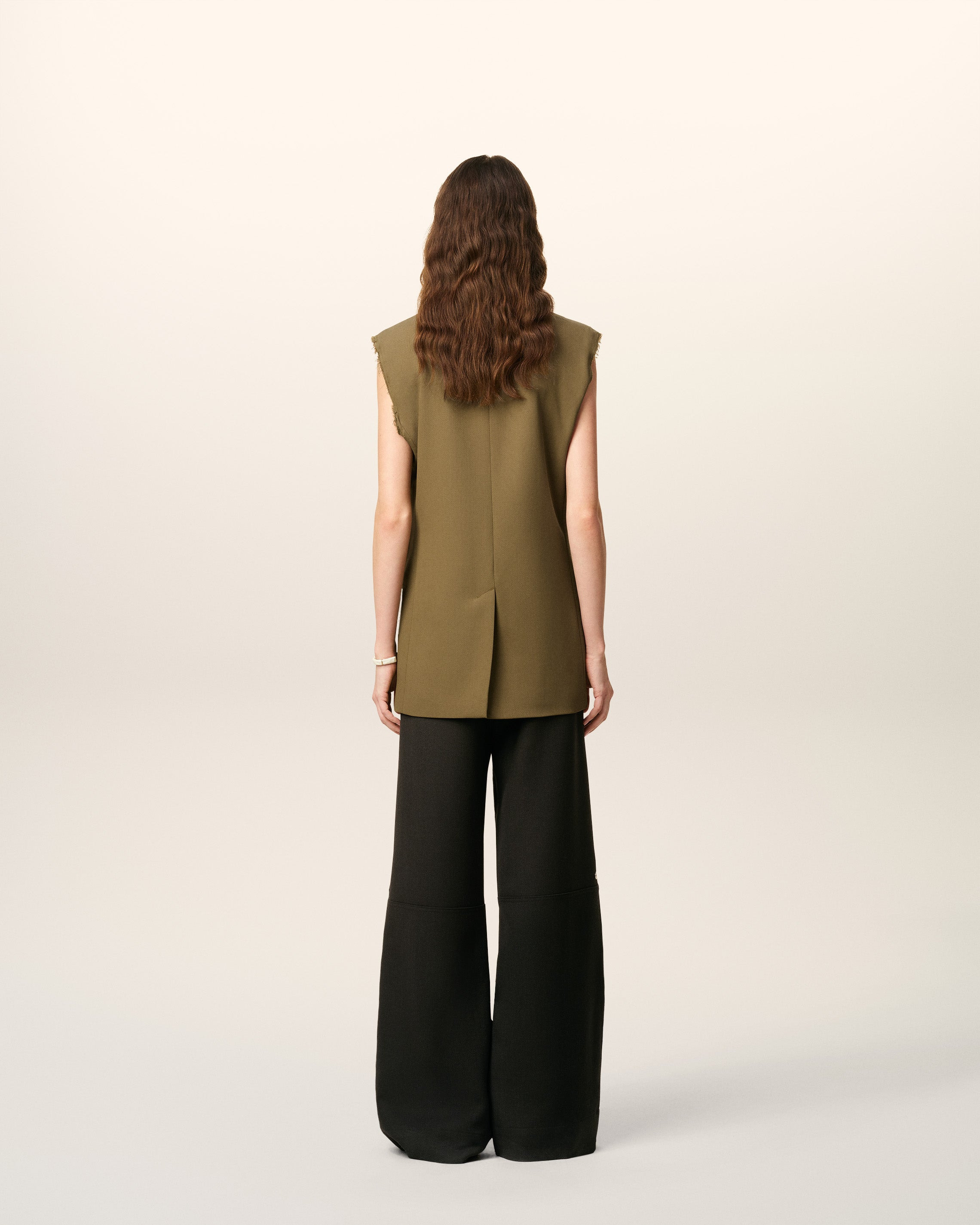GREEN WOOL SLEEVELESS JACKET - 5