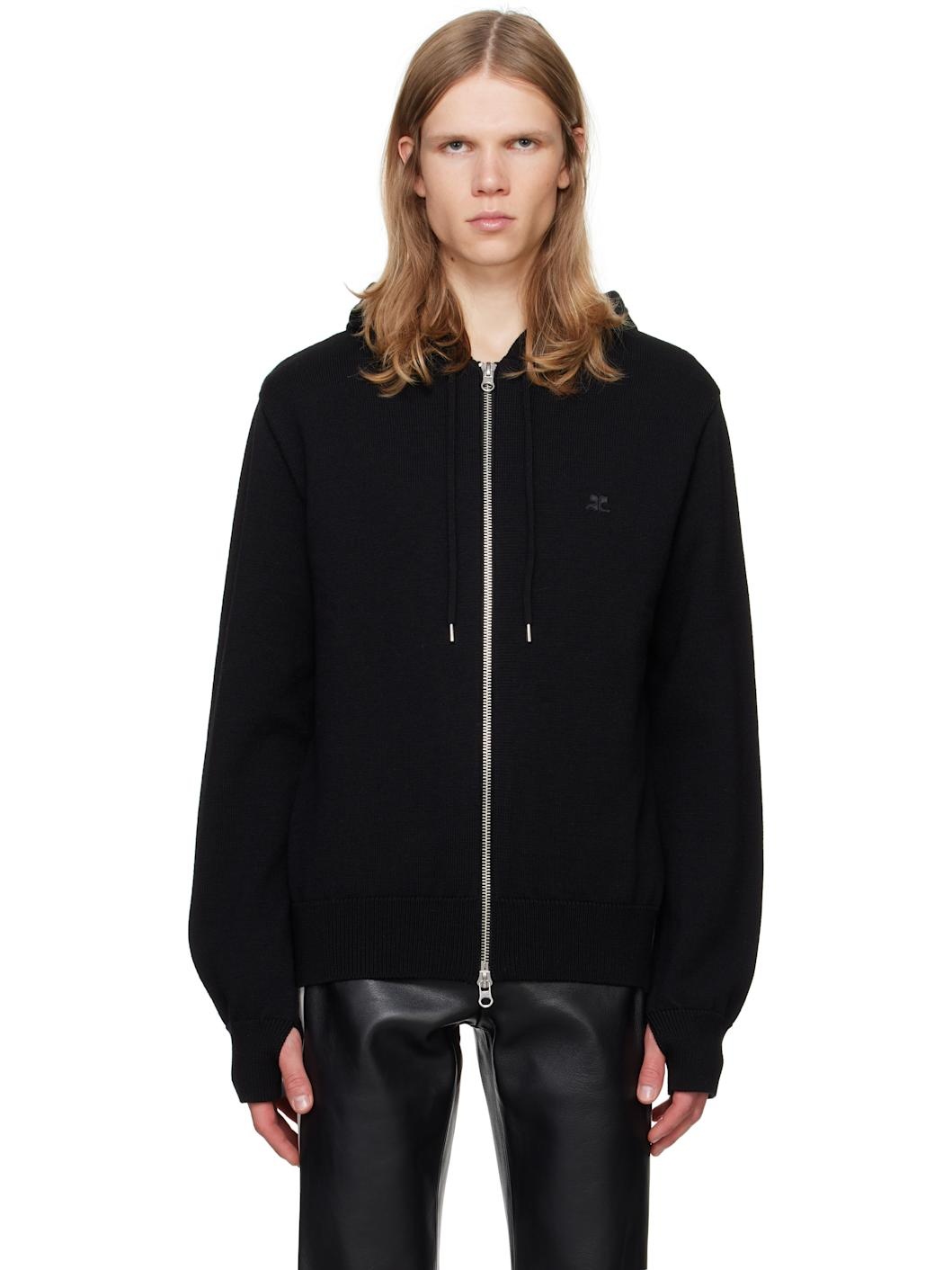 Black Zipped Wool Hoodie - 1