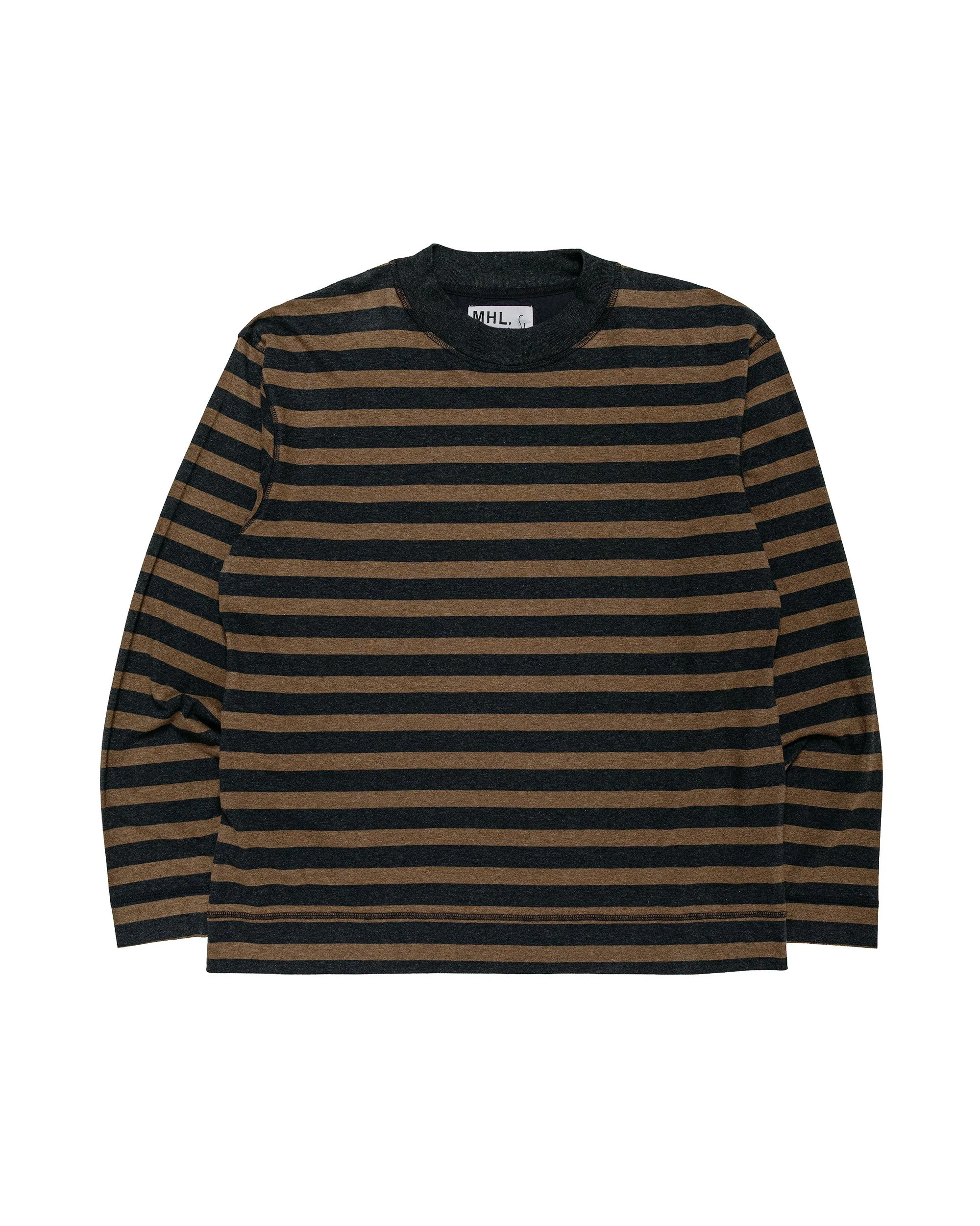 MHL Crew Neck Matelot Light Cotton Melange Stripe Off Black/Bark - 1