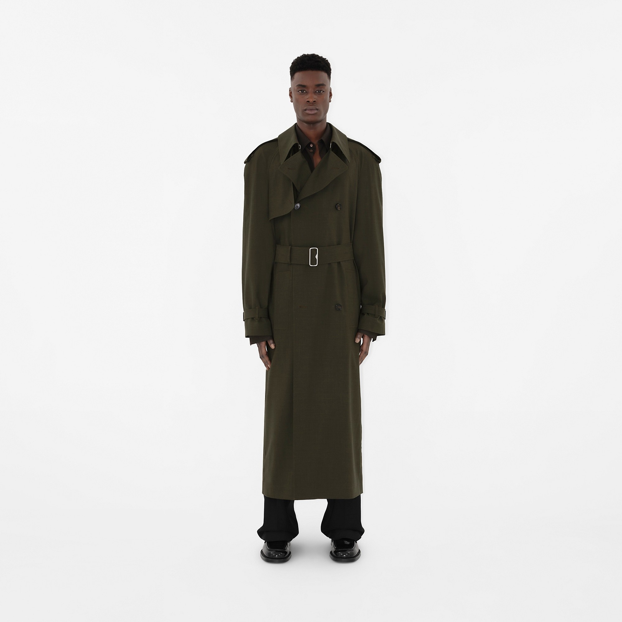 Burberry Long Stretch Wool Trench Coat | REVERSIBLE