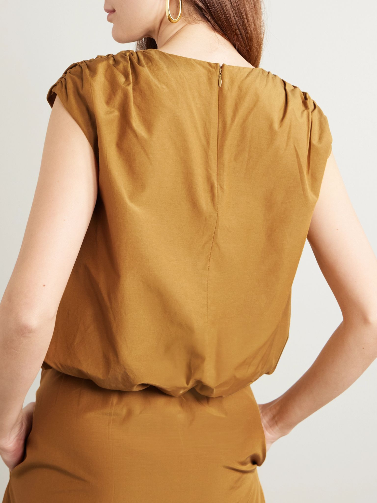 Cosma gathered cotton and silk-blend voile top Yellow - 3