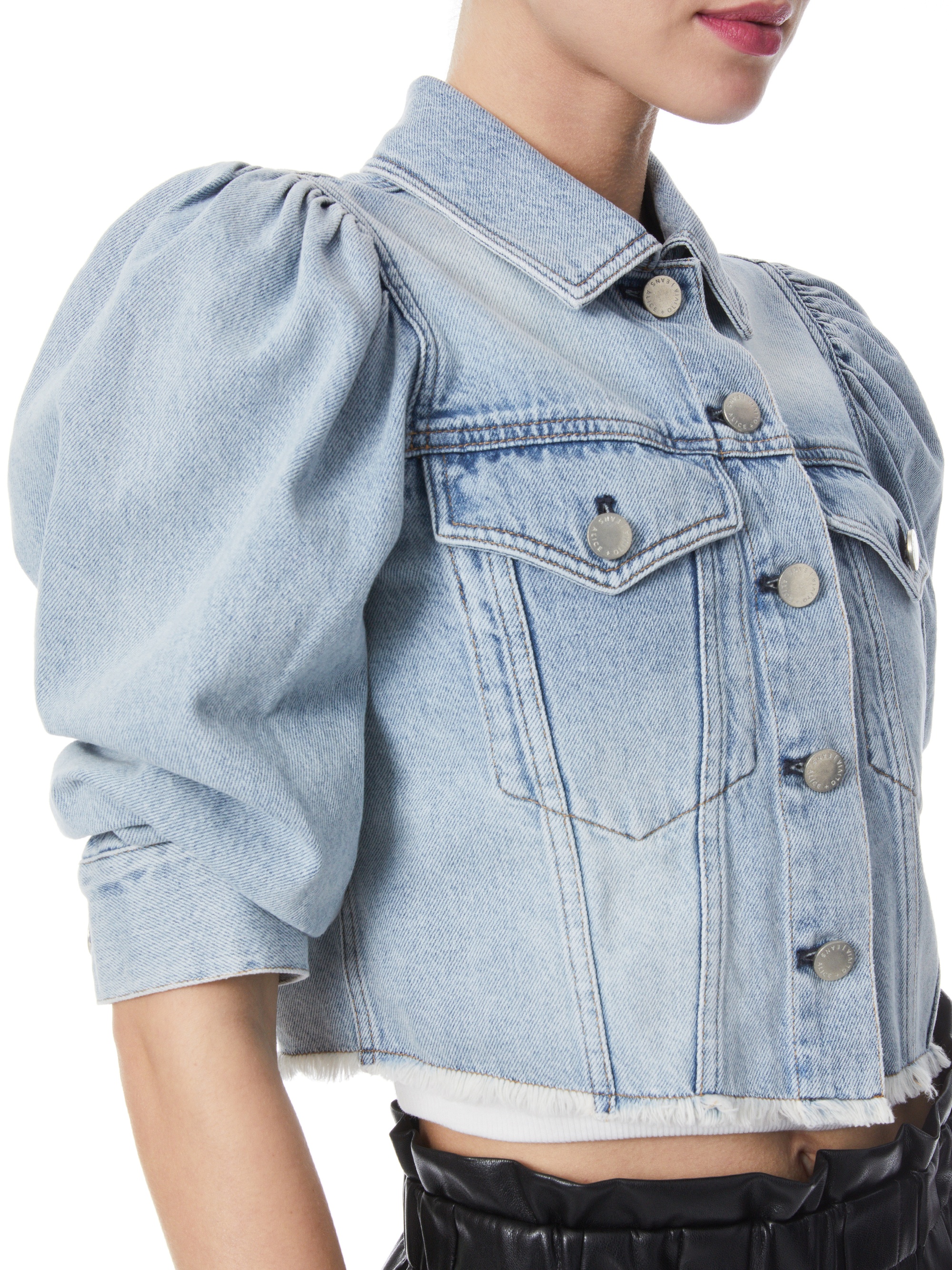 LANA PUFF SLEEVE DENIM JACKET WITH RAW HEM - 5