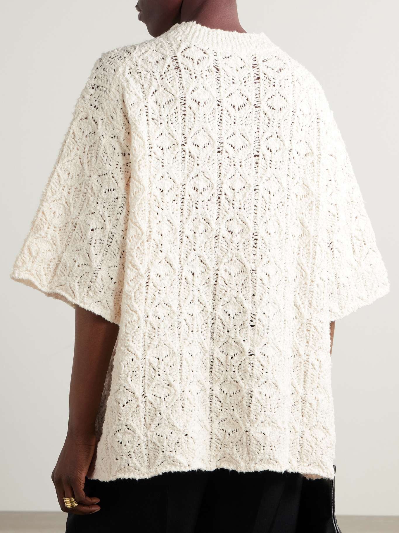 Crocheted cotton-blend chenille T-shirt Ivory - 3