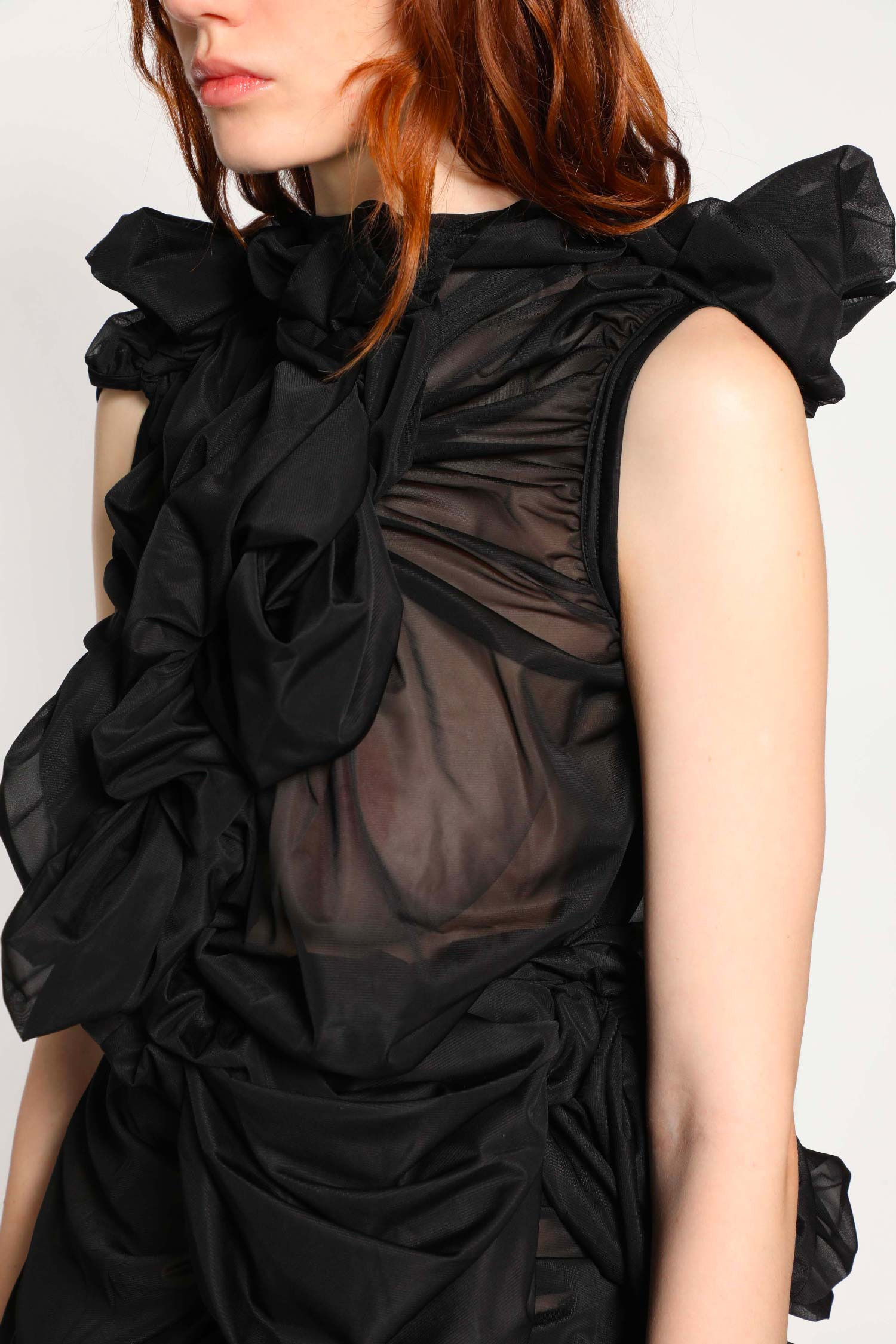 Gathered Sheer Nylon Sleeveless Top - 5