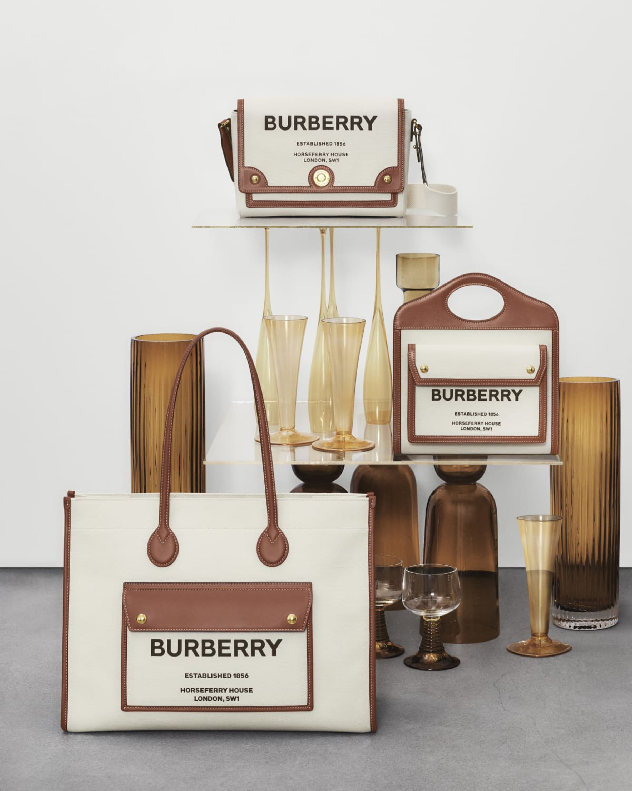Burberry Pocket Mini Canvas Logo Top Handle Tote Bag