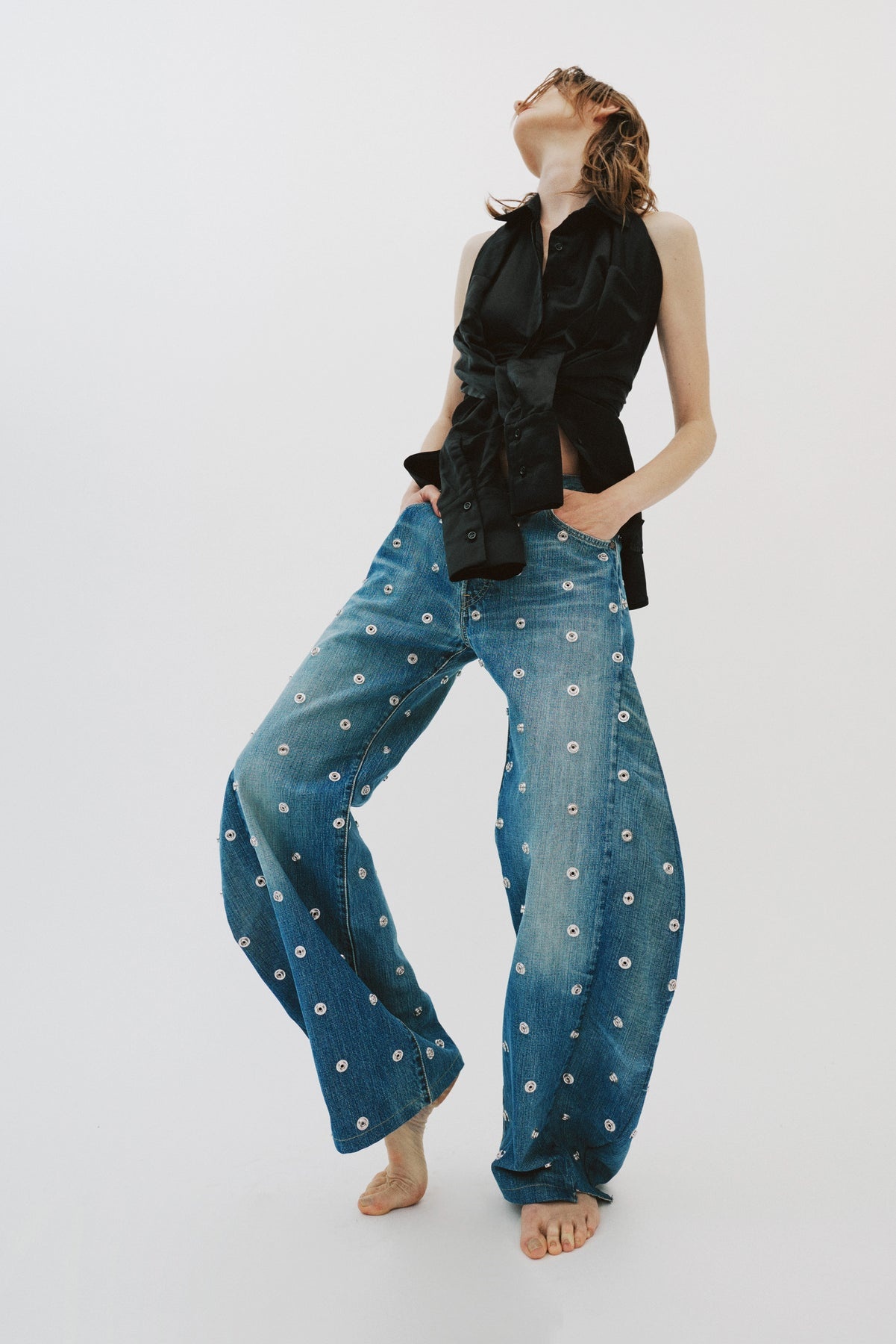 STUDDED ORGANIC JEANS BLUE DENIM - 14