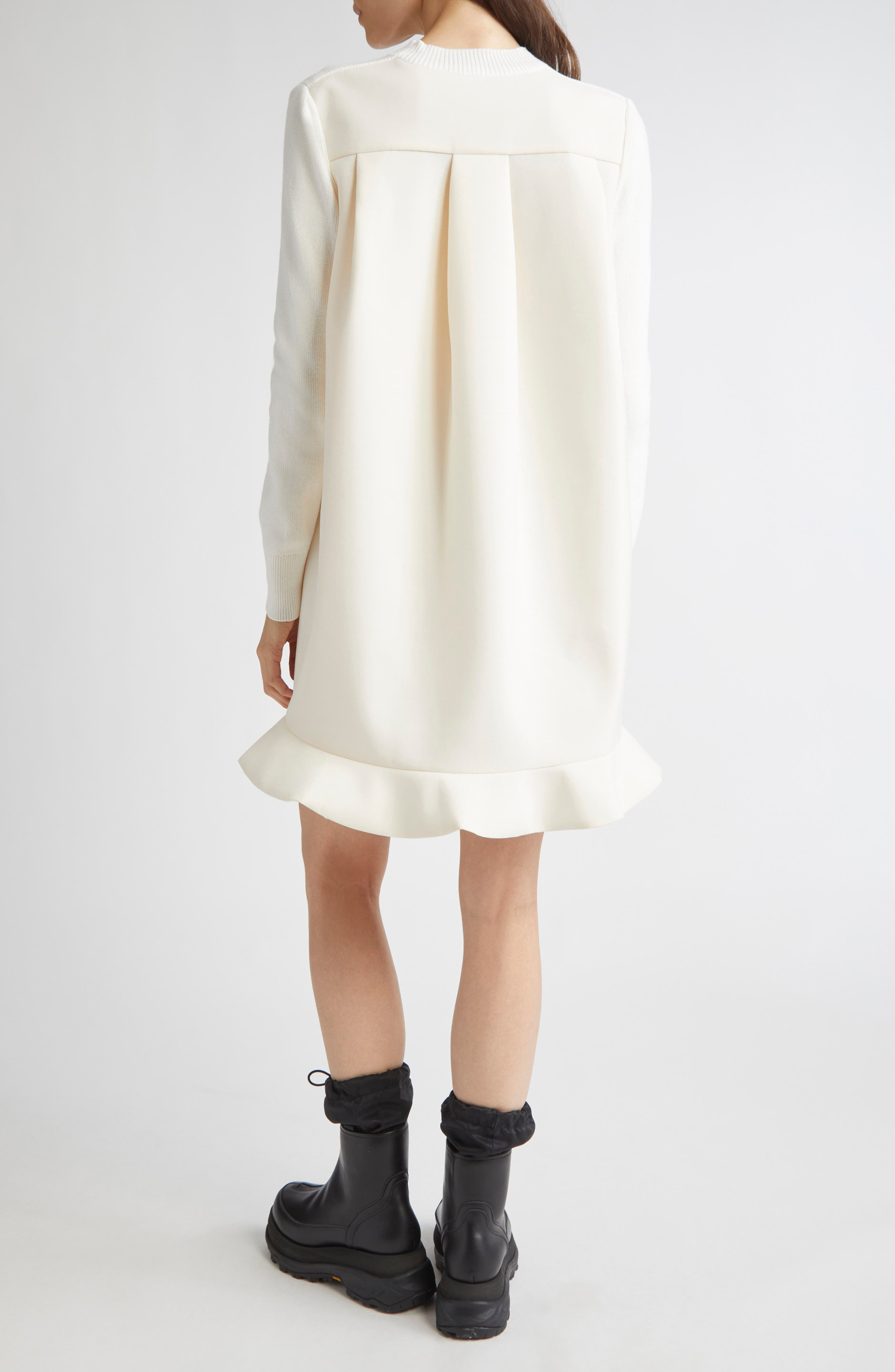 Sacai Suiting Mixed Media Long Sleeve Sweater Dress in Off White at Nordstrom - 2