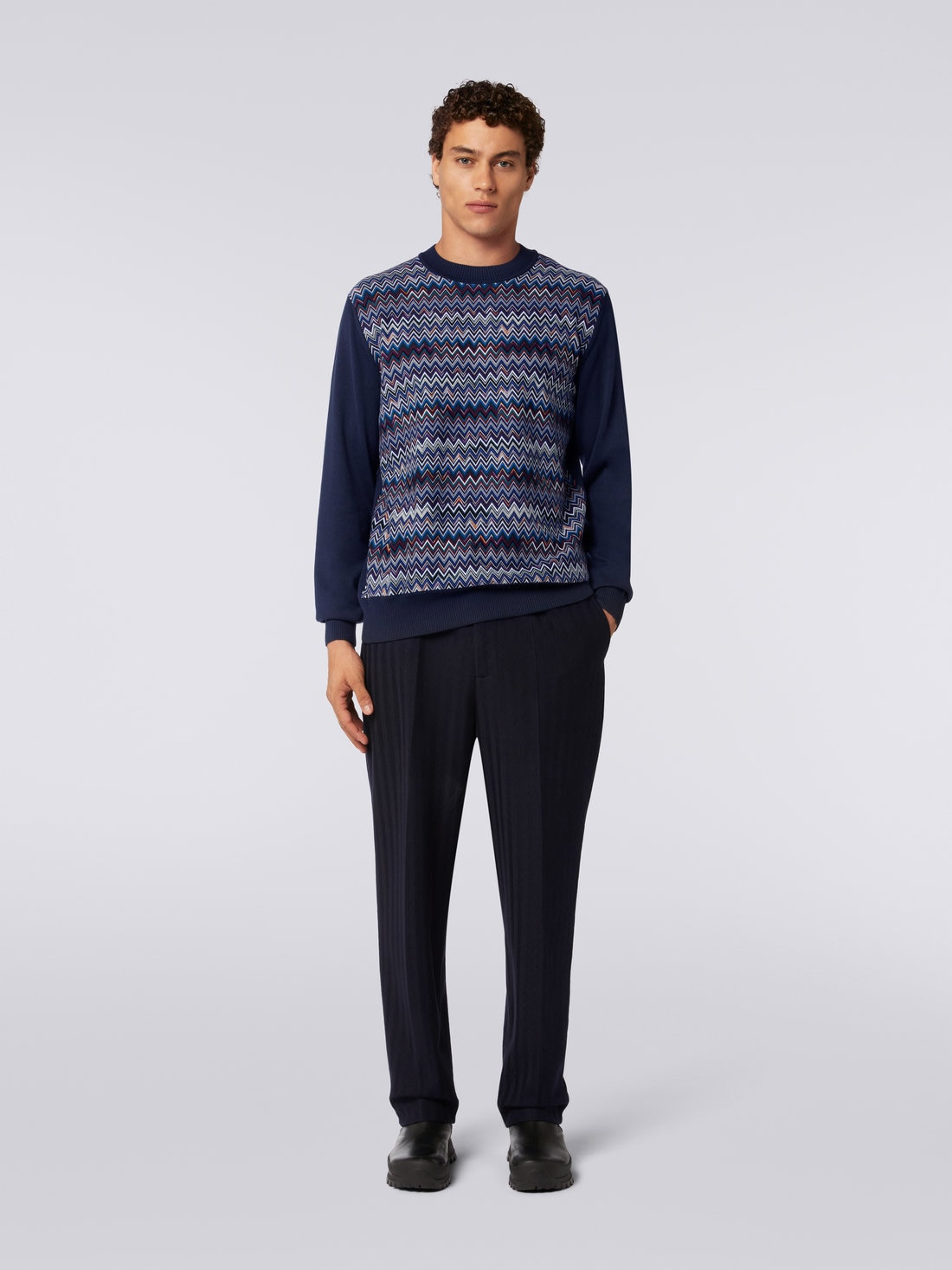 Cotton, silk and viscose chevron crew-neck pullover - 2