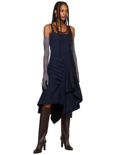 Dries Van Noten Navy Pleated Midi Dress outlook