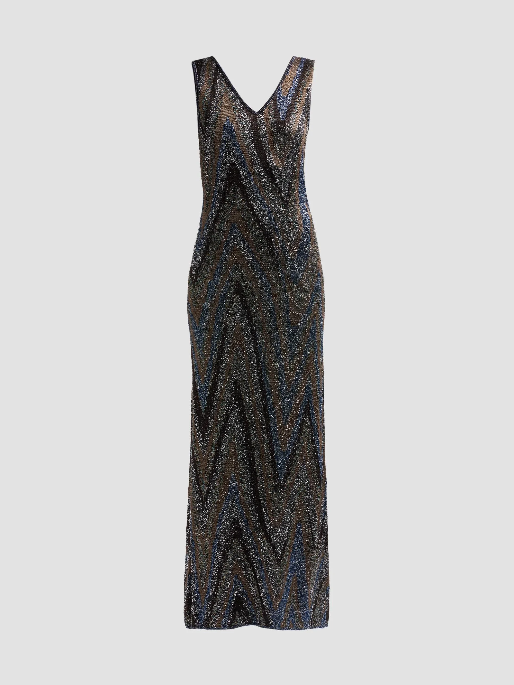 Women's Zigzag Metallic Knit Maxi Dress - Black Blue - 1