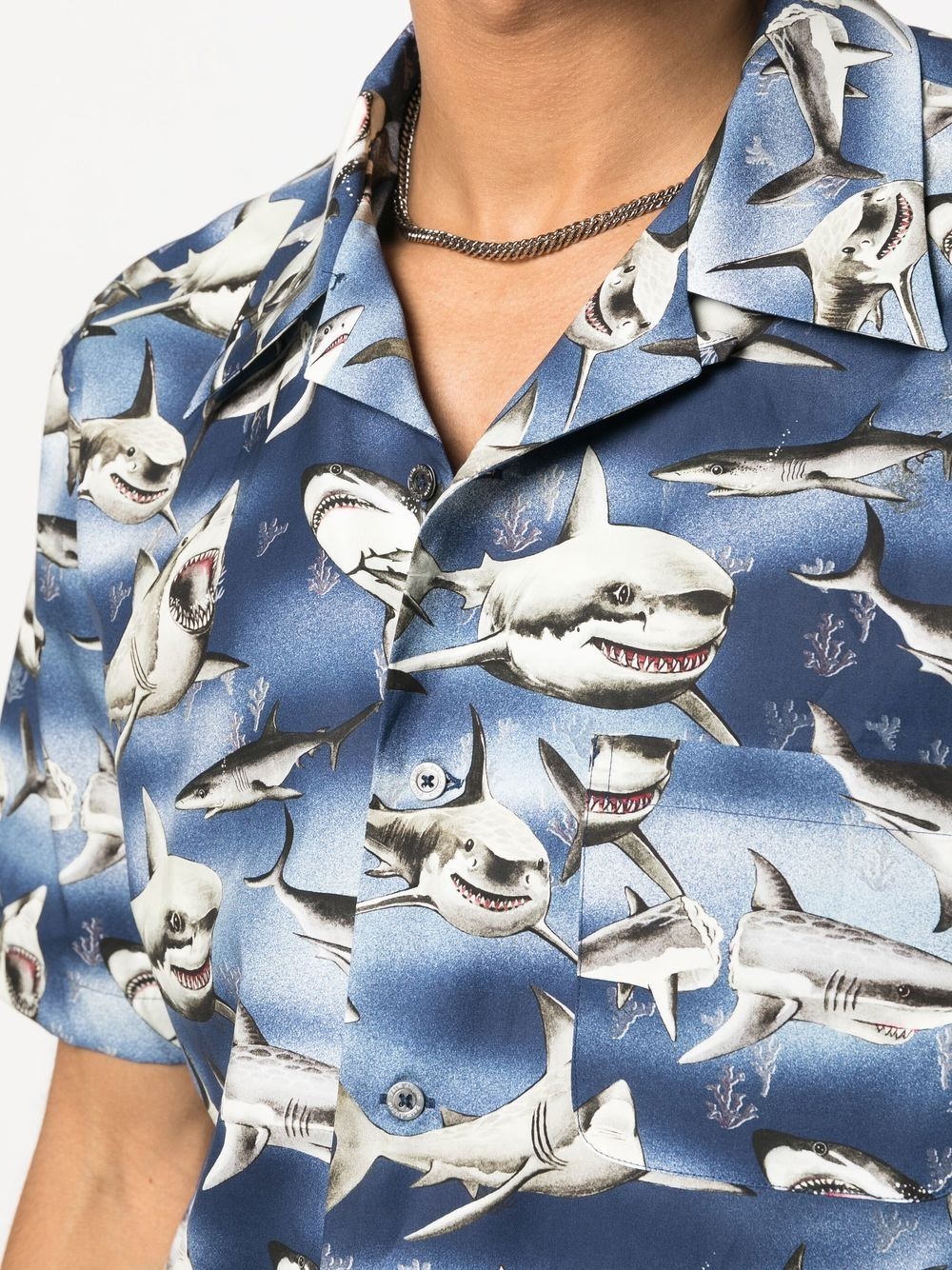 Sharks-print bowling shirt - 5