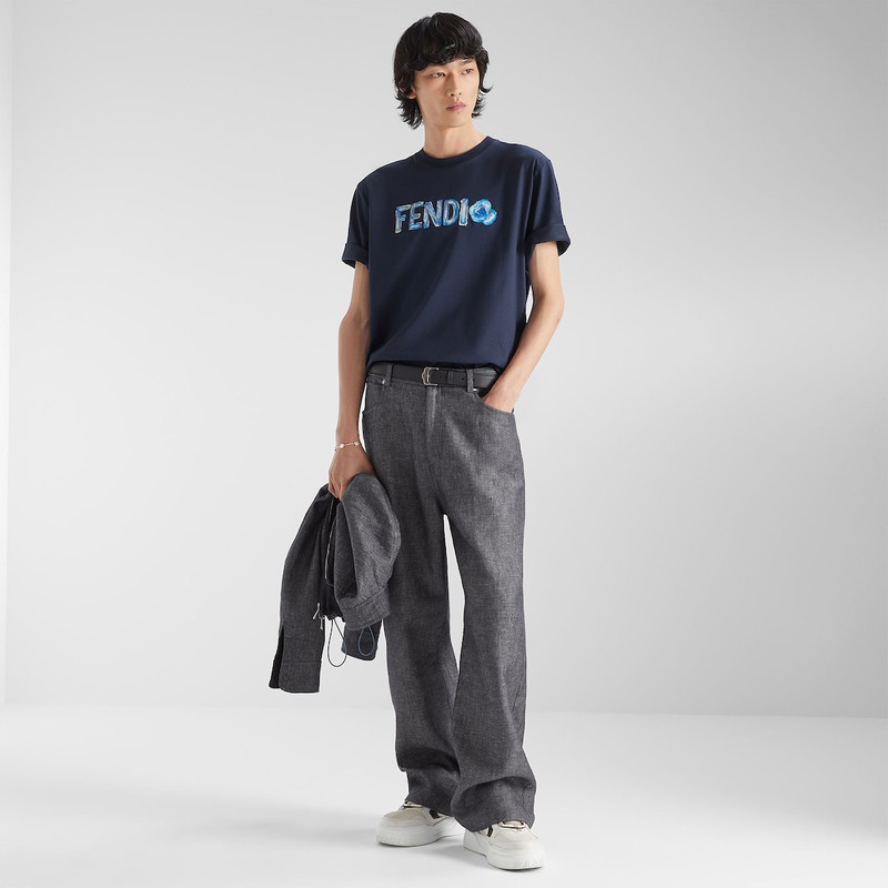 FENDI T-Shirt Navy blue cotton T-shirt outlook