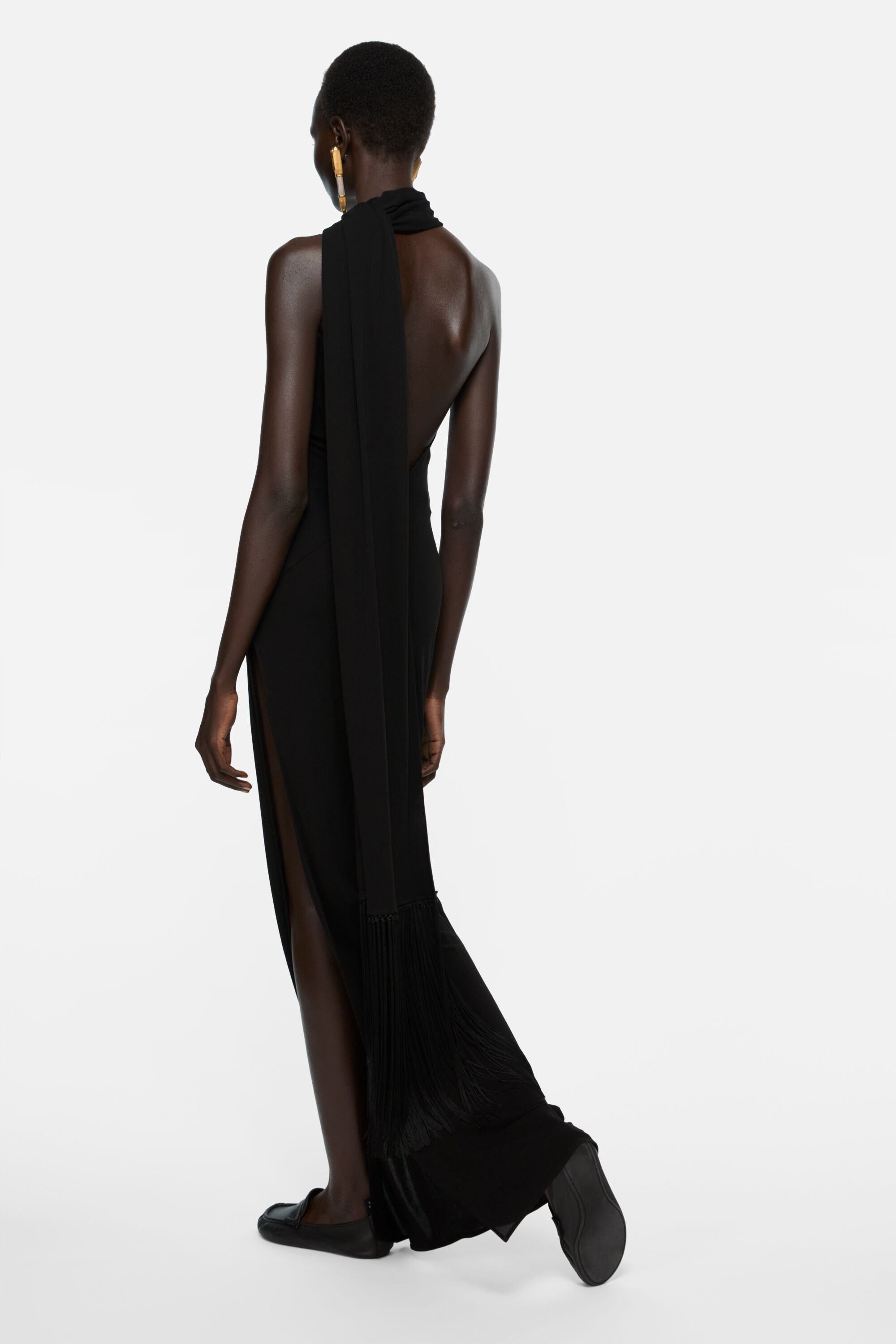 Draped satin dress - Black - 3