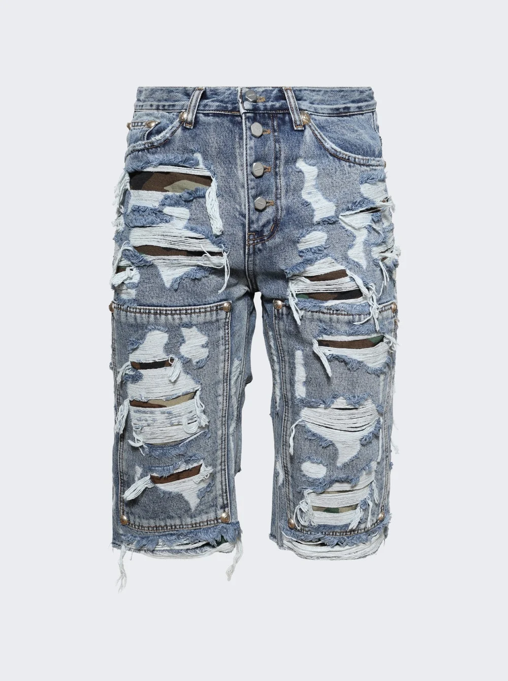 Hell Camo Denim Shorts Blue - 1