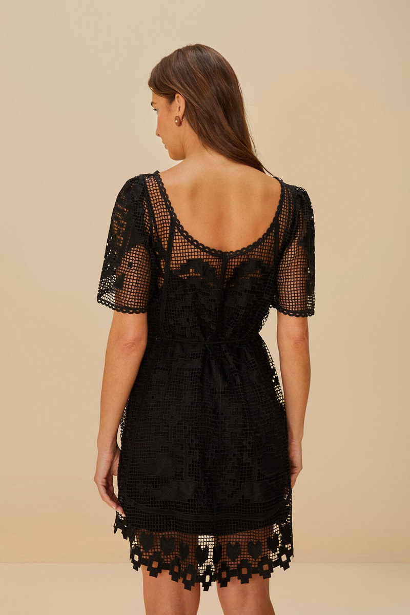 Black Pineapple Guipure Mini Dress 4