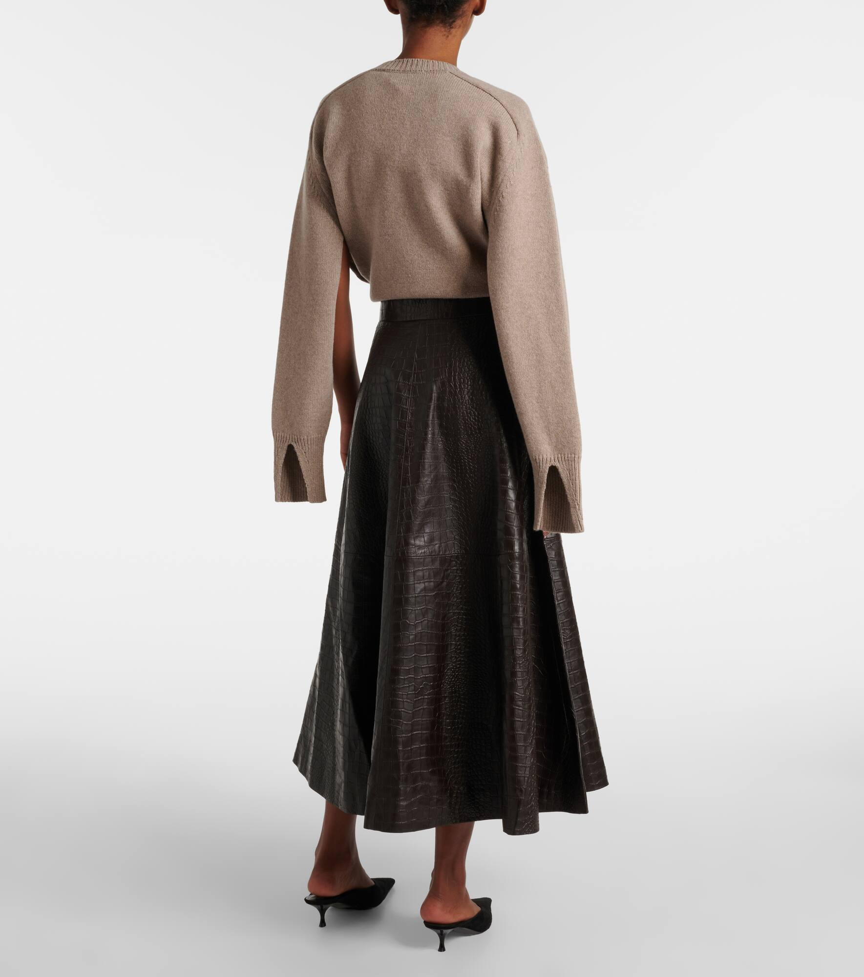 Crocodile-effect leather midi skirt - 3